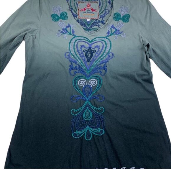 Johnny Was JW Los Angeles Embroidered Blue Ombré Cotton Tunic/Dress Women's SZ L - Picture 2 of 7